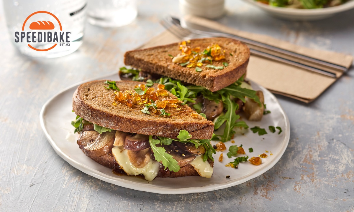 Roasted Mushroom. Taleggio & Onion Jam Melt on Speedibake Sourdough Rye